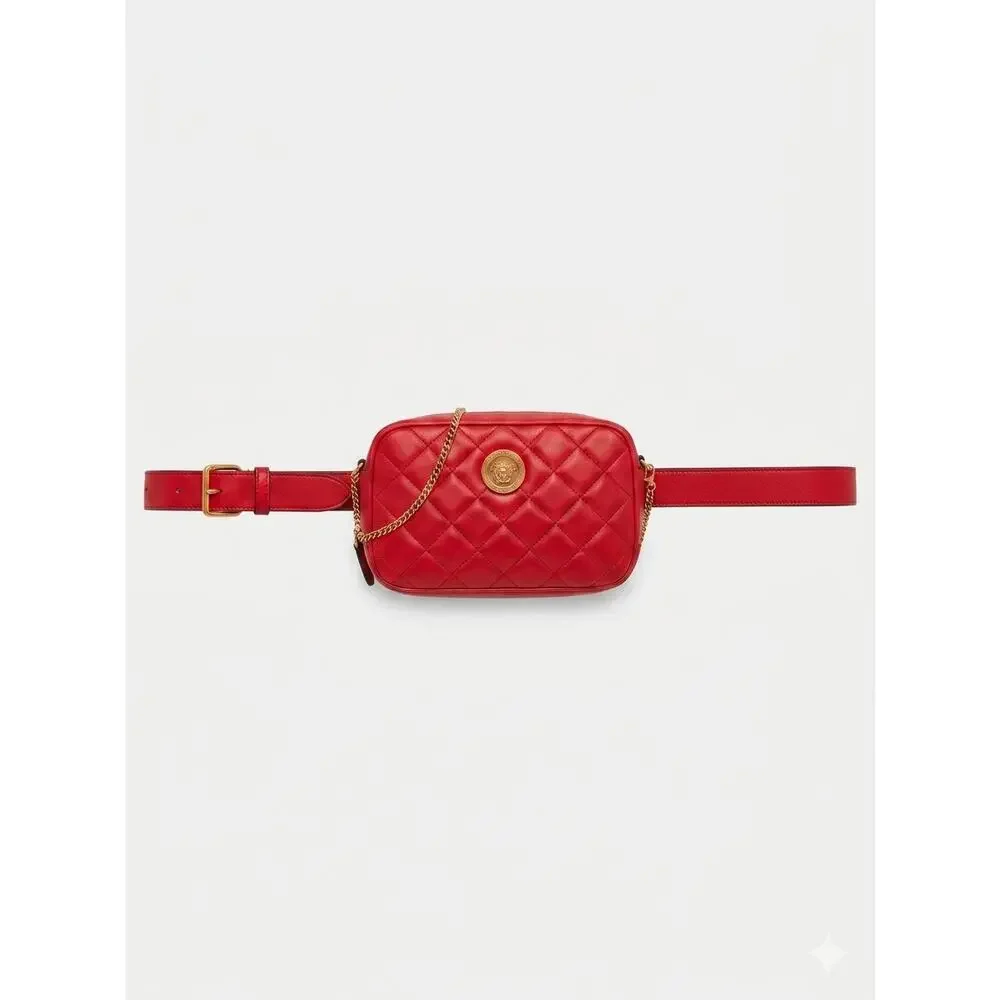 Versace Red Medusa Quilted Leather Crossbody Camera Bag/belt bag